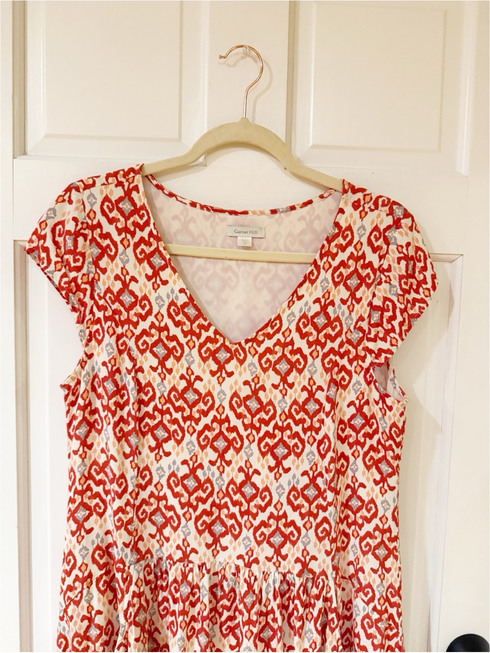 Garnet Hill Sleeveless 100% Linen Ikat Print Dress Size 8 - Picture 3 of 8